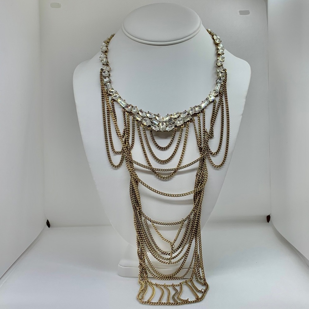 BaubleBar Brass and Crystal Choker Bib Necklace